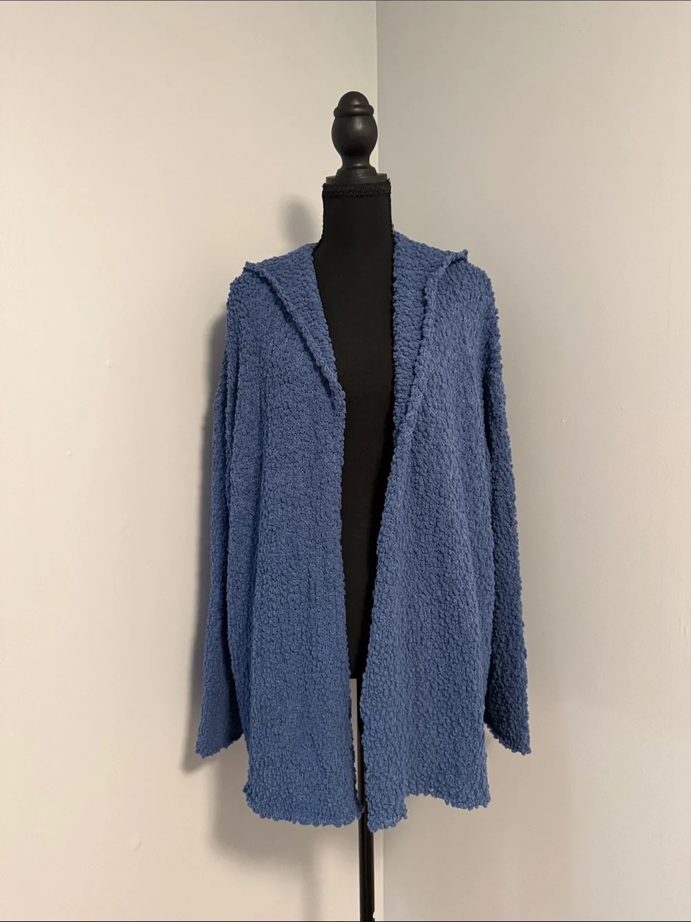 Jones New York Blue Textured Open-Front Poncho Cardigan